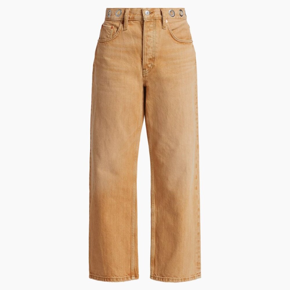 NWOT Re/Done High-Rise Loose Crop Jeans Grommet Desert Sand